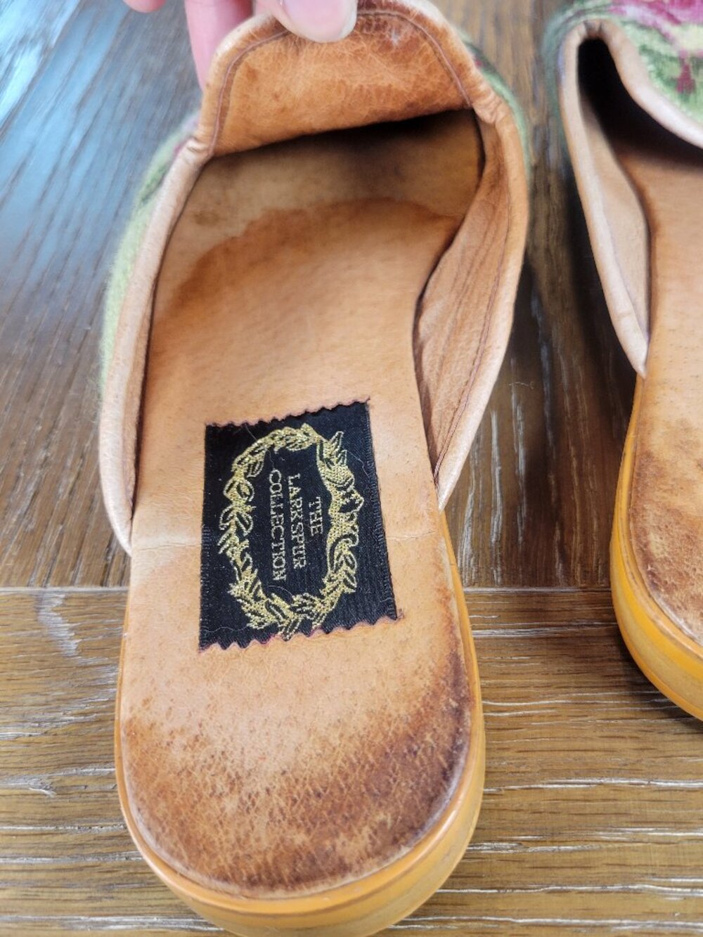 The Lawrence Collection Floral Needlepoint Belgian Style Leather Slipper Loafers - Picture 7 of 10